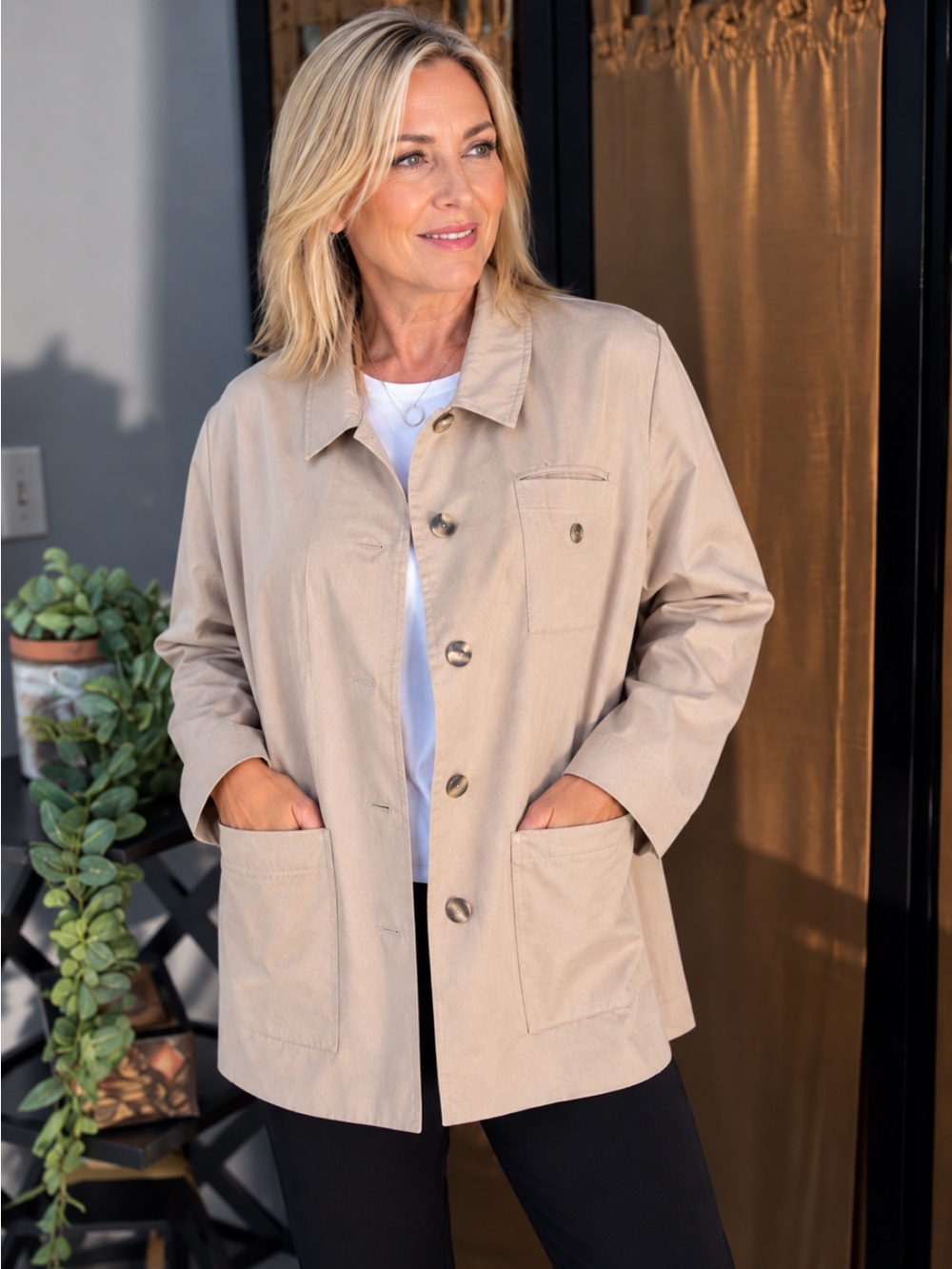Women’s Polyester/Cotton Blend Beige Jacket